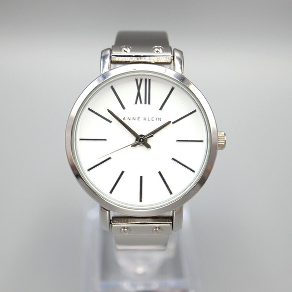 Anne Klein 36mm Watch Silver Tone Bracelet White Round Dial w New Battery - Picture 1 of 11
